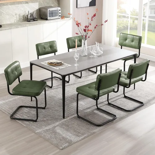 Miniatura 22 de Zesthouse Juego de 2 sillas de comedor de metal industrial, sillas de cocina tapizadas de cuero sintético con base de metal negro, para cocina