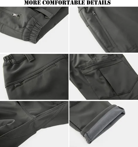 Miniatura 6 de NAVEKULL Pantalones de esquí de nieve para hombre, con forro polar softshell impermeable, tácticos, pantalones cargo para senderismo, snowboard