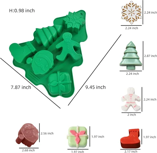 Miniatura 2 de Molde de silicona de Navidad, 3 moldes de silicona para tartas, árbol de Navidad, copo de nieve, Papá Noel, caja de regalo, forma de calcetín