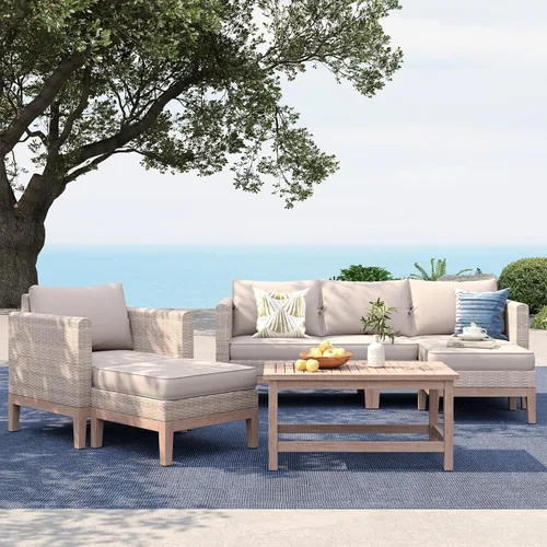 Miniatura 36 de MFSTUDIO Juego de 2 muebles de ratán para patio, sofá biplaza de mimbre para exteriores, juego de conversación para jardín, piscina, patio trasero