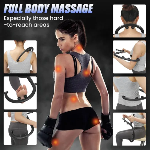 Miniatura 3 de Bastón de masaje de punto gatillo para alivio de espalda, cuello y hombros, gancho de masaje muscular de tejido profundo para nudos y tensión, Negro