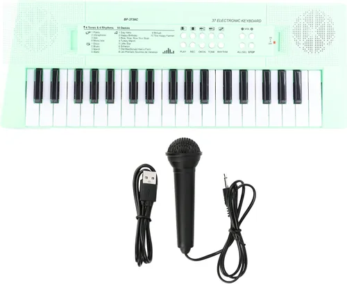 Piano eléctrico de 37 teclas teclado eléctrico para principiantes con micrófono, sistema de fuente de alimentación dual carga USB o baterías Verde