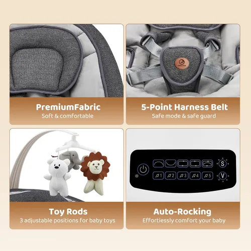 Miniatura 6 de Columpio para bebé, columpios de bebé multimovimiento para bebés y niños pequeños, habilitado con 5 movimientos únicos y 5 velocidades, asiento