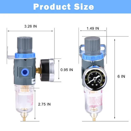 Miniatura 4 de Regulador de presión del filtro de aire NPT de 1/4", filtro compresor de herramienta de aire trampa de agua con medidor por ZHONG AN
