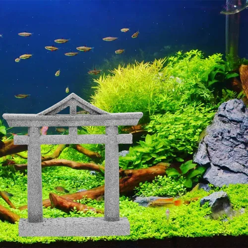 Miniatura 4 de livelyfish Decoraciones japonesas para pecera, decoración asiática de acuario Torii, adorno de puerta de Torii, santuario japonés, pagoda oriental