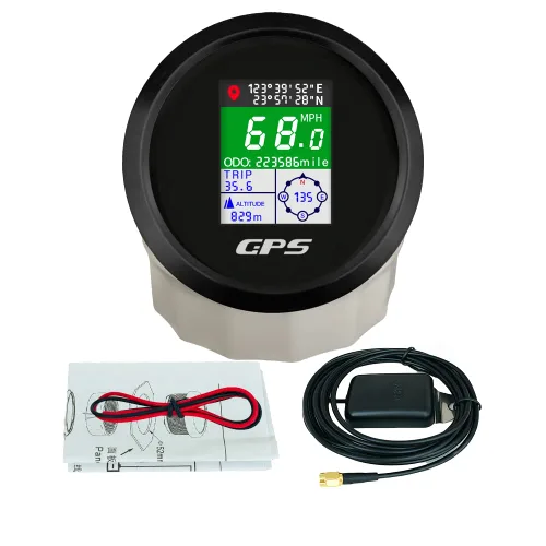 Miniatura 7 de Kit de medidor de velocímetro digital GPS universal de 2 pulgadas con nudo MPH ajustable ODO Km/h 12 24 voltios (2.047 in negro + negro)
