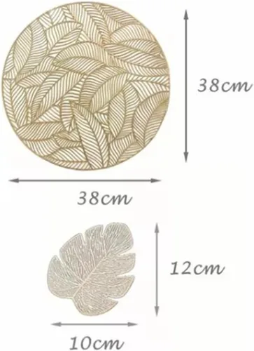 Miniatura 2 de Juego de 6 manteles individuales, manteles individuales redondos para mesa de comedor y posavasos en forma de hoja, manteles de vinilo prensado