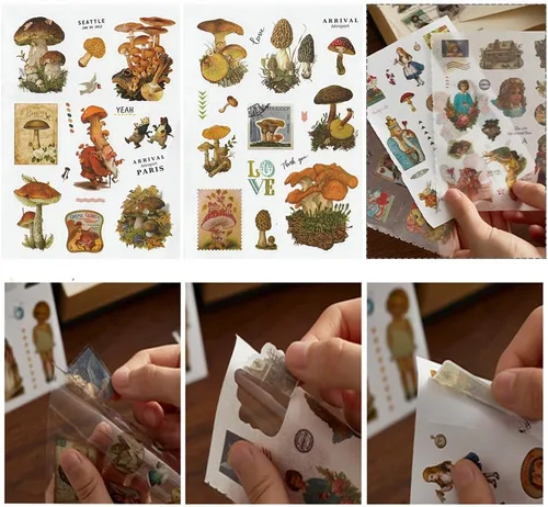 Miniatura 5 de BLEDS Calcomanías para Álbumes de Recortes, Libro de Calcomanías de Plantas y Hongos con Calcomanías Estéticas Ephemera, Suministros de Journaling