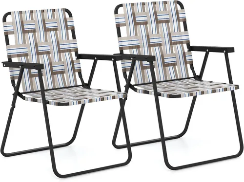 Miniatura 12 de GYMAX Silla plegable, juego de sillas de césped para patio con reposabrazos, paquete de 2 sillas de comedor ligeras para interiores y exteriores