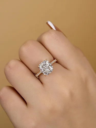 Miniatura 40 de Anillo de compromiso de corte cojín de 4 quilates para mujer, piedra blanca/amarilla grado 5A, circonita cúbica S925, plata, amarillo/blanco/oro rosa