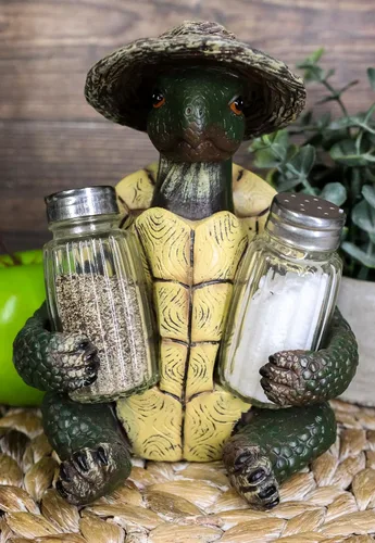 Miniatura 9 de Ebros Slow Seasons - Tortuga para acampar al aire libre con sombrero de mimbre, salero y pimentero, figura de 7 pulgadas de alto, tortugas