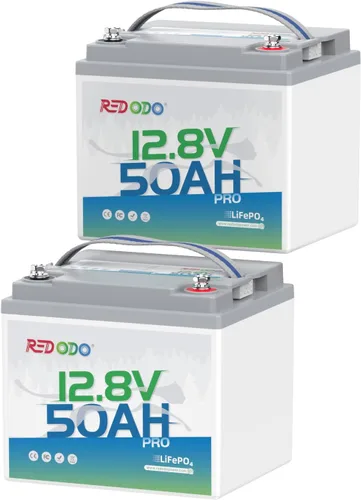 Redodo Batería LiFePO4 de 12.8 V 50 Ah (paquete de 2), repuesto ideal para batería AGM SLA de 12 V 100 Ah, BMS integrado, 4000-8000 ciclos y 10 años