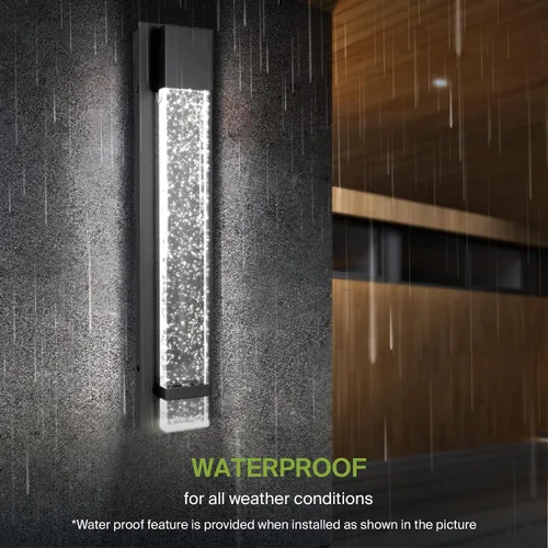 Miniatura 6 de ASD Lámpara de pared LED de vidrio burbuja de 24 pulgadas, aplique texturizado para exteriores e interiores 3CCT, impermeable, regulable, Negro