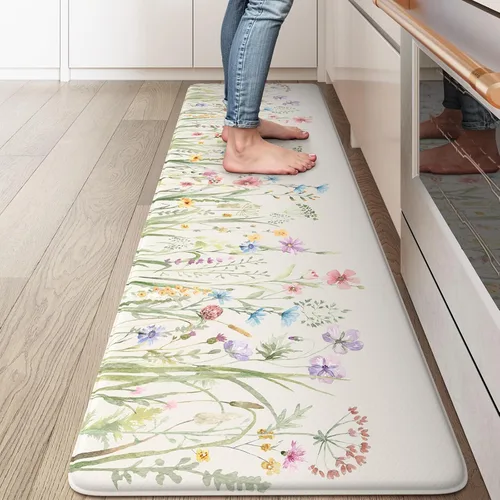 Miniatura 29 de KIMODE Tapete antifatiga para suelo de cocina, semicírculo de 18 x 28 pulgadas, de espuma viscoelástica, acolchado, antideslizante, tapetes cómodos