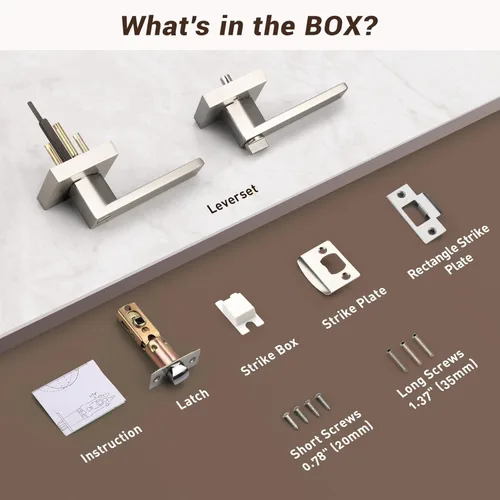 Miniatura 8 de Knobonly Paquete de 9 manijas de puerta reversibles de níquel cepillado, cerradura cuadrada de privacidad sin llaves