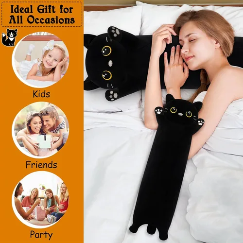 Miniatura 5 de Animal de peluche de gato negro de 20 pulgadas, almohada de cuerpo de animal de peluche, juguetes de peluche kawaii, regalos de animales, animales
