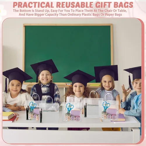 Miniatura 5 de LEIFIDE 50 bolsas de regalo de plástico transparente con asas PVC reutilizables, bolsas de lona transparentes para golosinas, cumpleaños, fiesta