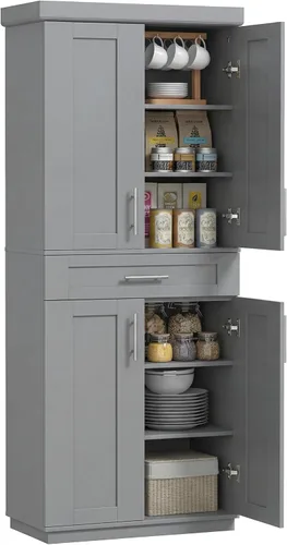 Miniatura 10 de HOMCOM Gabinete de despensa de cocina de 72 pulgadas, armario de almacenamiento alto independiente con 4 puertas, cajón y 3 estantes ajustables