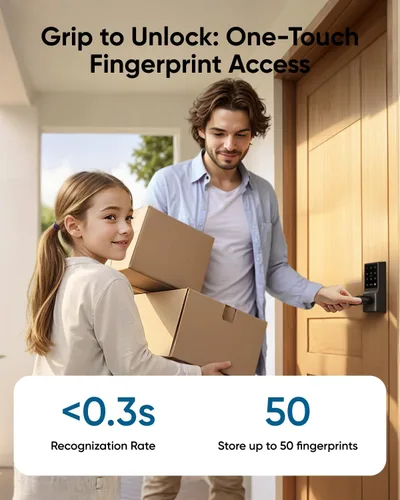 eufy Smart Lock C33 con 3 tarjetas NFC, cerradura de puerta sin llave con huella dactilar y asa, Wi-Fi incorporado, control remoto, entrada