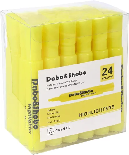 Dabo&Shobo Resaltador amarillo, paquete de 24 unidades, color brillante, punta de cincel, para adultos, resaltado en la oficina escolar en casa,
