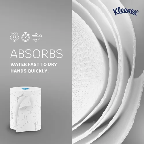 Miniatura 7 de Kleenex Toallas de Papel en Rollo Duro Profesionales, a Granel (54471), Enrollado Duro, Diseño Elevado, Bolsillos de Absorción Premium, Blanco