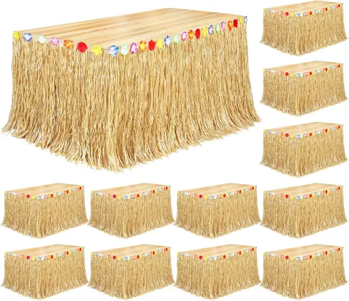 Miniatura 11 de Fovths Luau - Falda de mesa de hierba natural de 9 pies x 29.5 pulgadas, falda de mesa hawaiana para decoraciones de fiesta hawaiana tropical, Verde