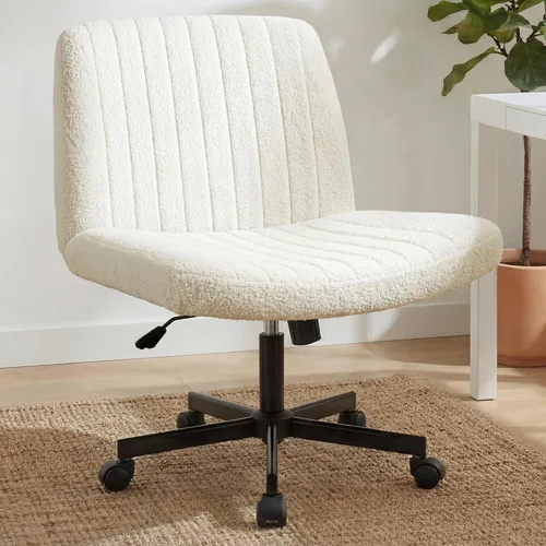 Miniatura 19 de Orange Factory Silla Criss Cross con Ruedas Silla de Escritorio de Tocador Ancha y Cómoda Base Dual de Cuero sin Brazos Ajustable Giratoria