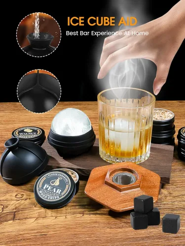 Miniatura 6 de Kit de ahumado para whisky de 27 piezas - 16 astillas de madera, moldes para bolas de hielo, kit de infusor para ahumado de cócteles, kit de ahumado