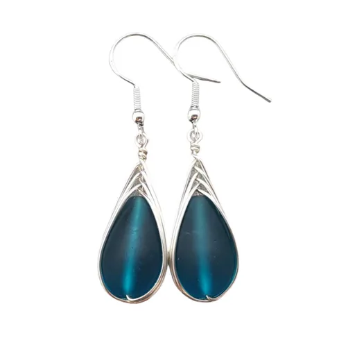 Miniatura 62 de Yinahawaii Handmade Sea Glass Earrings, Hawaiian Jewelry, Wire Braided Earrings Teardrop Earrings, Beach Jewelry Sea Glass Jewelry For Women Cobalt