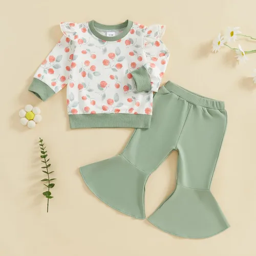 Miniatura 16 de Kaipiclos Ropa occidental para bebé niña, con lindo estampado con volantes, manga larga, pantalones para otoño e invierno, trajes de vaquera