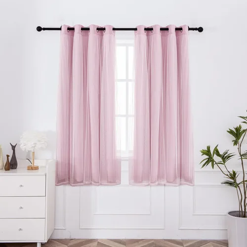 Miniatura 10 de INLINAS Cortinas opacas beige con superposición transparente, paneles térmicos y de reducción de ruido con ojales en la parte superior
