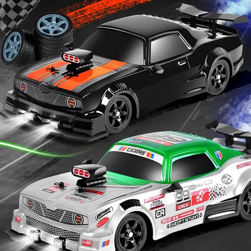 Miniatura 7 de Coche RC Drift de 2.4 GHz, escala 1:16, 4WD, de alta velocidad, coches de control remoto con luces LED, dos baterías y neumáticos de drift, coches