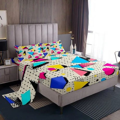 Miniatura 37 de Erosebridal Sábana bajera ajustable de los años 80, juego de sábanas geométricas de los años 80 y 90, decoración de Memphis, 80 estilos para Multi 04