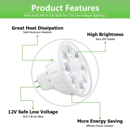 Miniatura 2 de Bombillas LED MR16, focos de bajo voltaje para paisaje, 35 W/50 W, reemplazos halógenos, blanco cálido 2700K-3000K 12V Gu5.3 base bi-pin