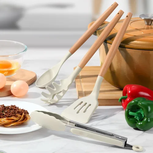 Miniatura 7 de LIANYU Juego de 15 utensilios de cocina de silicona con soporte, juego de utensilios de cocina antiadherentes, resistentes al calor y no tóxicos
