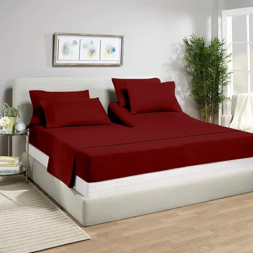 Miniatura 2 de Juego de sábanas de tamaño Queen color borgoña para cama ajustable de cabeza dividida, 28 pulgadas divididas en la parte superior, 800 hilos 100%