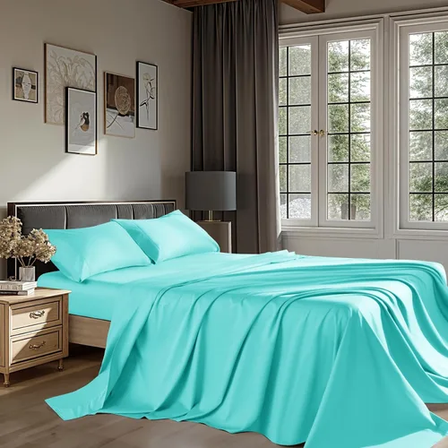 Miniatura 7 de Juego de sábanas de 100% algodón egipcio, 4 piezas, juego de ropa de cama de 1200 hilos, bolsillo profundo de 16 pulgadas, sábana bajera suave