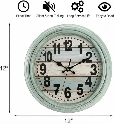 Miniatura 2 de ZENFUN Reloj de pared rústico de 12 pulgadas, reloj de pared silencioso sin tictac, funciona con pilas, decoración de pared de estilo rústico