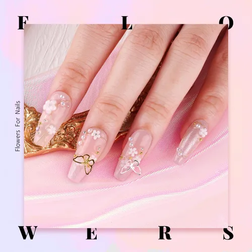 Miniatura 5 de Dijes para uñas 3D, kit de manicura con gel de pegamento de diamantes de imitación para uñas (curado UV), mariposa blanca rosa flor gemas AB 03-2