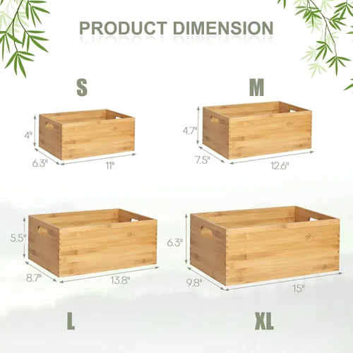 Miniatura 6 de ANMINY Juego de 4 cajas de madera anidables para almacenamiento, contenedores de almacenamiento de madera de bambú, cajas de almacenamiento