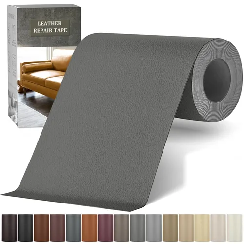 Kit de parches de reparación de cuero autoadhesivo, cinta de reparación de cuero de vinilo grande de 4 x 63 pulgadas para muebles, asiento de Gris