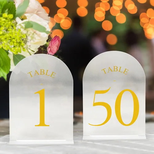 Miniatura 23 de JOYIT Números de Mesa de Boda en Arco 1-10 con Soportes – Letreros Acrílicos Impresos por Ambos Lados de 5" X 7" con Fondo Negro y Texto Blanco