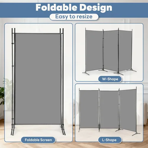 Miniatura 7 de DUMOS Divisor de habitación de 3 paneles, pantalla de privacidad plegable de 6 pies de alto, partición independiente con marco de acero, fácil