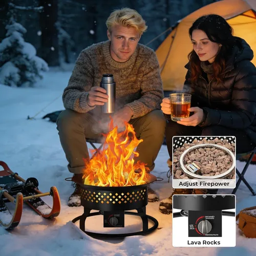 Miniatura 4 de R.W.FLAME Fogata de propano portátil sin humo de 19 pulgadas, 50000 BTU, cuenco de fuego para exteriores con rocas de lava y bolsa de transporte
