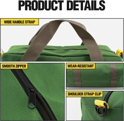 Miniatura 4 de Bolsa de herramientas pequeña de 12 pulgadas, bolsa de almacenamiento de herramientas de lona, gran capacidad, multiusos, con cremallera, bolsa Verde