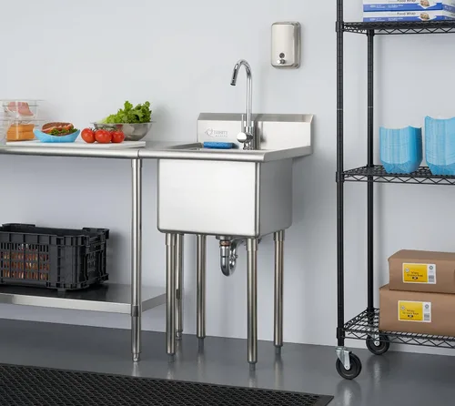 Miniatura 2 de TRINITY BASICS Fregadero independiente de acero inoxidable de un solo compartimento con grifo cromado, certificado NSF, para garaje, lavandería