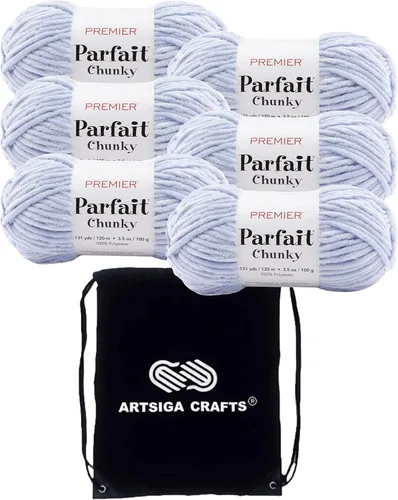 Miniatura 30 de Premier Yarns Parfait Chunky Mushroom 1150-41 (6 madejas - mismo lote de tinte) Peso S Bulky #6 Hilo de poliéster para ganchillo y punto con bolsa