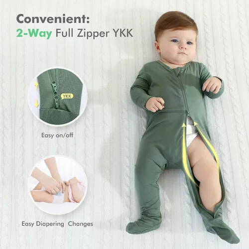 Miniatura 3 de HAPIU - Pijama de bambú con pies para bebé, con cremallera frontal de 2vías, mamelucos Sleep 'N Play, de 0a 24meses