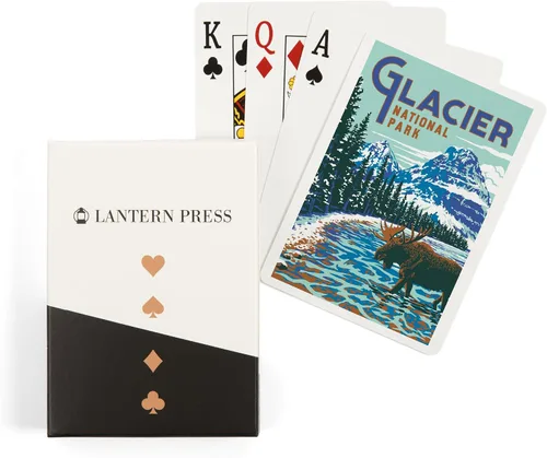 Lantern Press Parque Nacional Glacier, Montana, Explorer Series, Moose (52 cartas de juego, baraja de cartas de tamaño póker con Jokers)