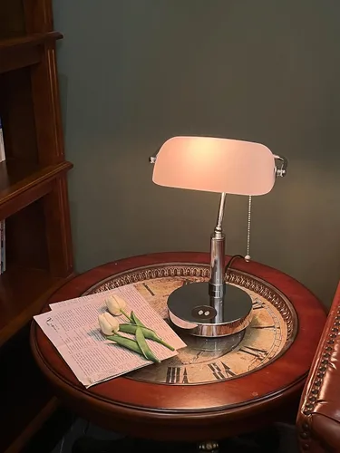 Miniatura 6 de FIRVRE Lámpara de Escritorio de Banquero, Lámpara de Mesa de Vidrio Blanco con Cargador Inalámbrico y Puerto de Carga 2USB, Lámpara con Interruptor